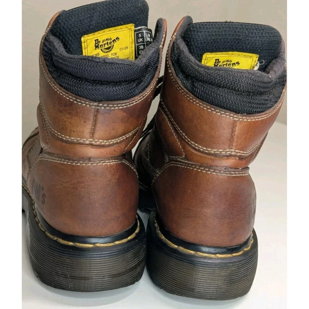 Dr. Martens DM's Industrial Steel Toe Boots Unisex M6/L7 Brow Leather Used VGC